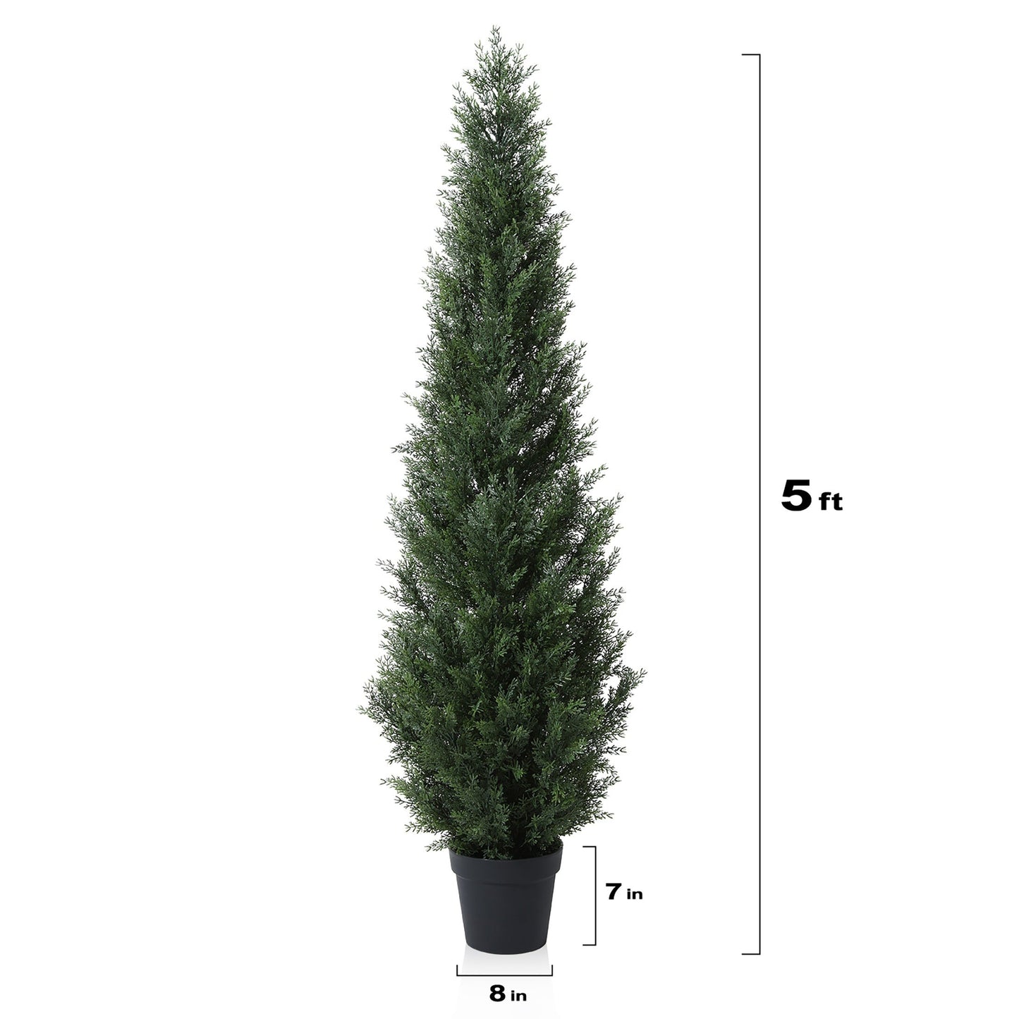Artificial Cedar Topiary Tree with 3, 4 or 5 ft Height Options, Black Pot and Single or Two-Tree Sets