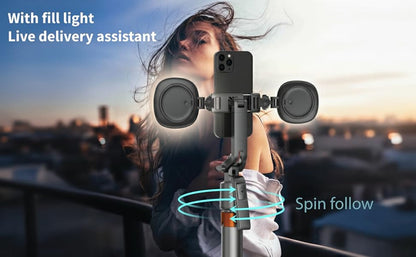 71 Inch AI Face Tracking Selfie Stick Tripod with Built-In Fill Lights & Wireless Remote – 360° Auto Rotating 2-in-1 Extendable Stand for iPhone Android, TikTok YouTube Live Streaming Fitness Vlogging
