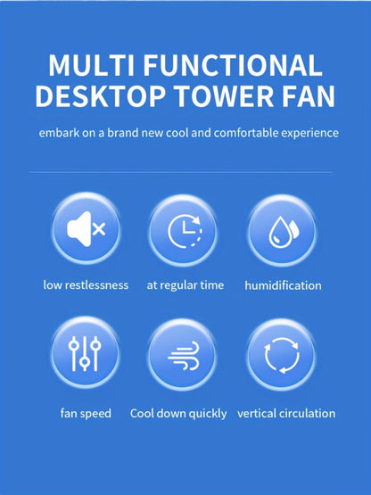 Portable Bladeless Fan USB Tower Fan, Desktop Air Conditioner Fan with Water Mist Cooling, Remote Control, Touch Screen, 7-Color LED Ambient Light and Timer, Personal Cooling Fan for Office, Travel, Camping, Home