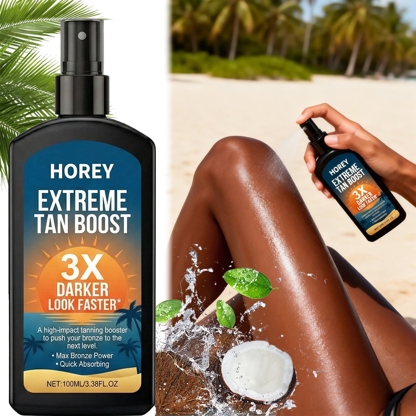 Black Pump Self-Tanning Spray 100ml with Coconut Oil and Avocado Extract Labeling for Body Application