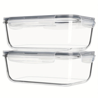 Glass Food Storage Containers with Lids 2 Pack – 63oz Large Airtight Snap Lock Meal Prep Containers, Leak Proof Glass Dish with Lid for Oven, Microwave & Refrigerator, Food Transport Tubs