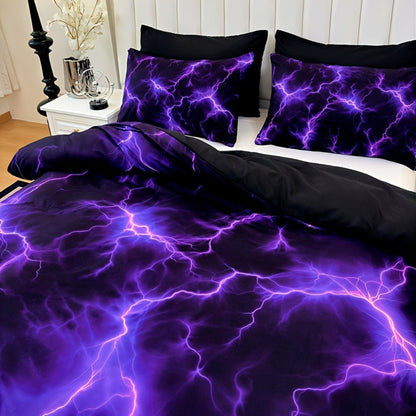 Duvet Cover Set 3 Piece Purple Lightning Digital Print - 100% Polyester Bedding Set with 2 Pillowcases, Twin Full Queen King, Colorful Graphic Bedroom Decor, Machine Washable