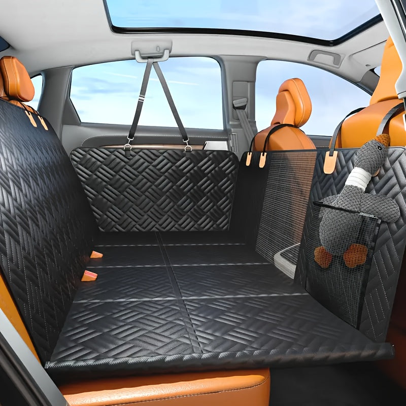 Dog Back Seat Extender with Hard Bottom - Heavy Duty Car Seat Cover for Dogs Supports 400 lbs, Waterproof Backseat Hammock Bed for SUVs Trucks & Most Cars, Full Coverage with Mesh Window & Storage Pockets