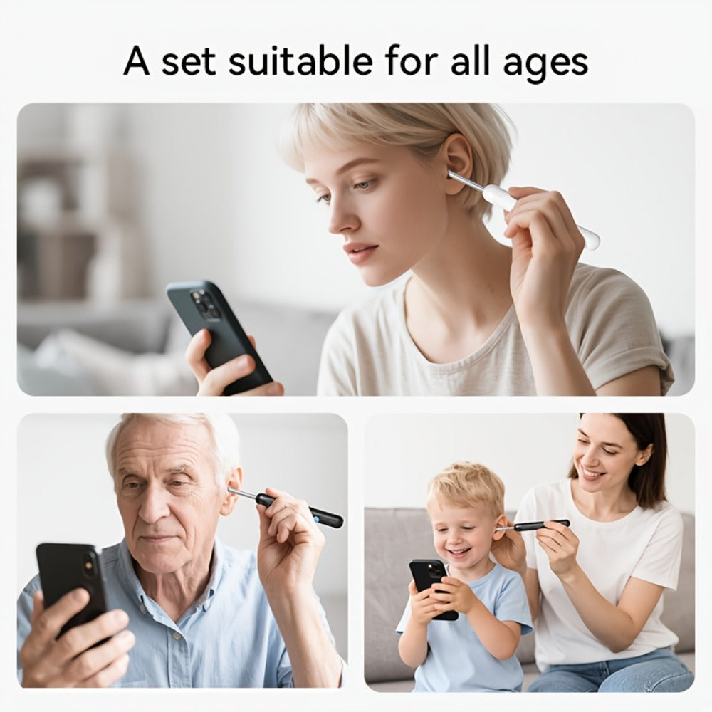 1080P-Marked Visual Ear Camera Kit with Six LED Lights, USB Charging and Black or White Accessory Sets