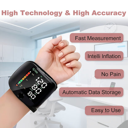 Wrist Blood Pressure Monitor Professional - Automatic BP Monitor with High-Precision LCD Display, Voice Language Prompts & Memory Function, Clinically Accurate for Medical & Home Use, Senior Gift