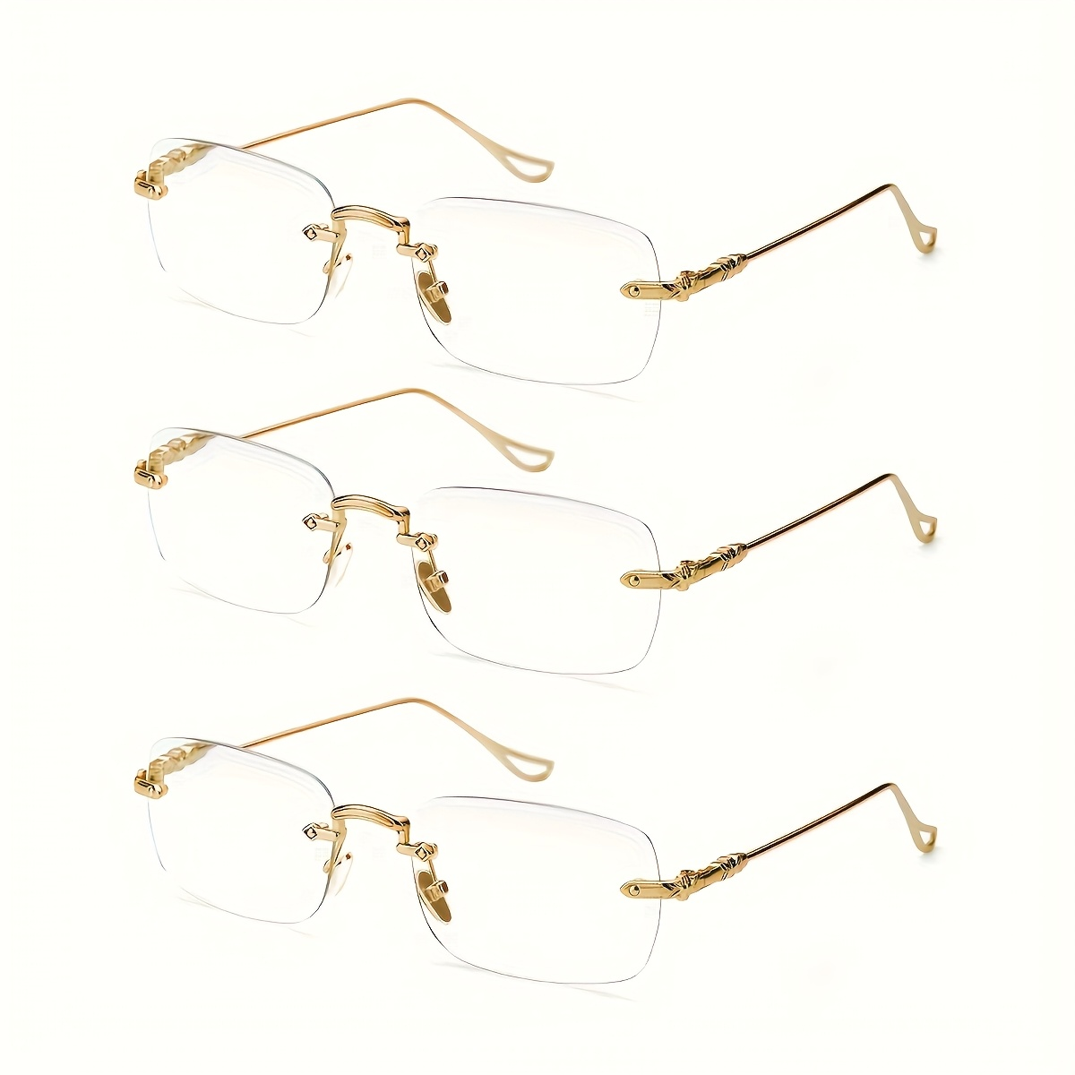 Reading Glasses – Three-Pair Rimless Metal Blue-Light Readers in Multiple Colors and Strengths