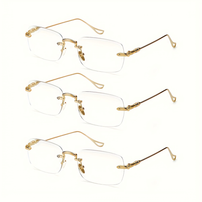 Reading Glasses – Three-Pair Rimless Metal Blue-Light Readers in Multiple Colors and Strengths