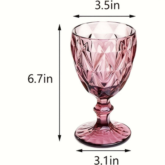 Vintage Wine Glasses Set of 6 Colored Stemmed Goblets 11.5oz – Amber Flower Pattern Clear Glass Water Cups for Wedding Party Bar Table Glassware Gift