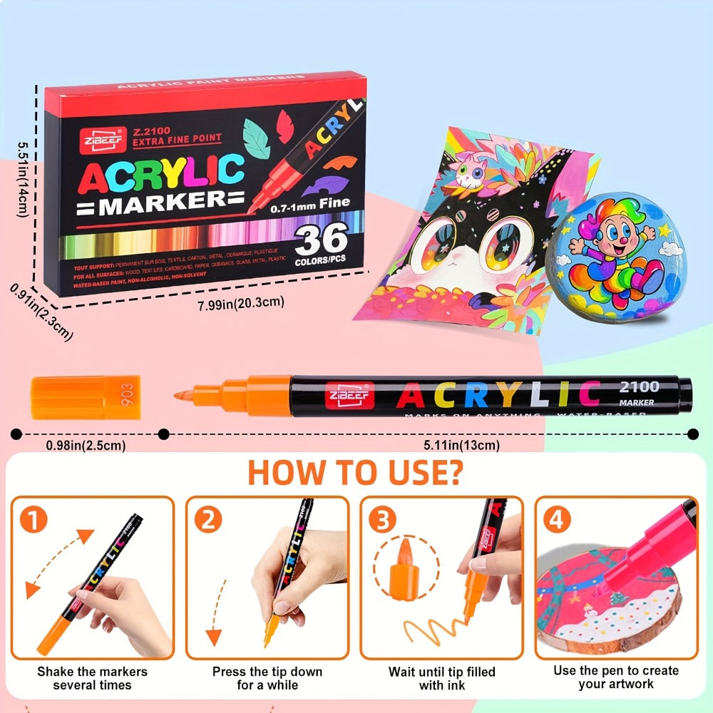 Soft Brush Acrylic Paint Pen Set with Clear Barrels in 12-, 36-, 60-, 80- or 120-Color Checkout Options
