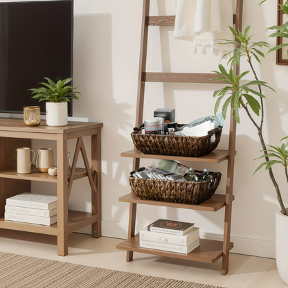 Water Hyacinth Woven Storage Baskets 2-Pack with Wooden Handles in Natural Seagrass Options