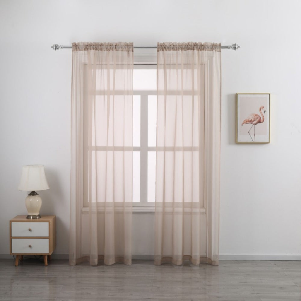 Two-Panel Solid Sheer Curtains with Rod-Pocket Header, Seven Colors and Four Size Configurations
