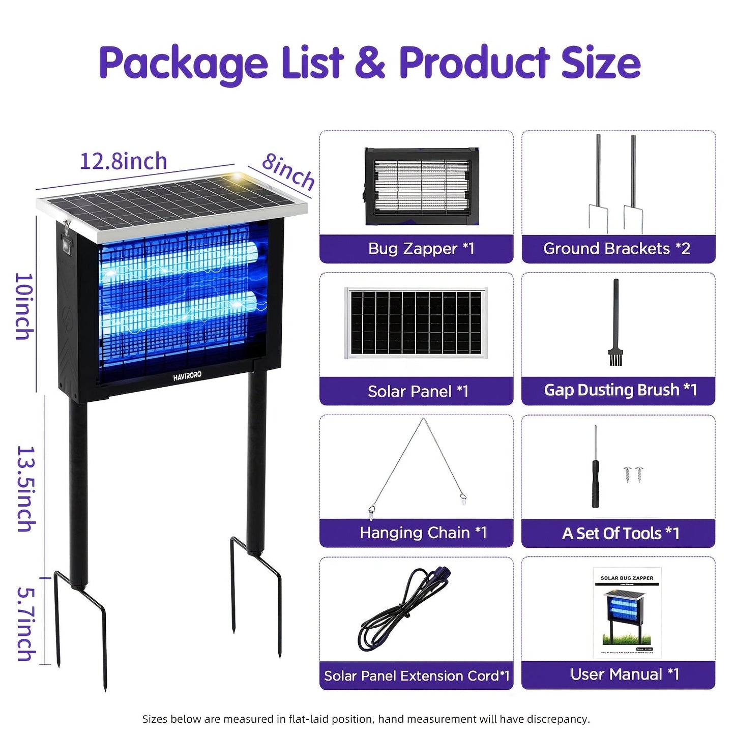 Rectangular Solar Bug Zapper with Blue Grid Light, Panel Top, Ground Stand and Hanging Chain in Black