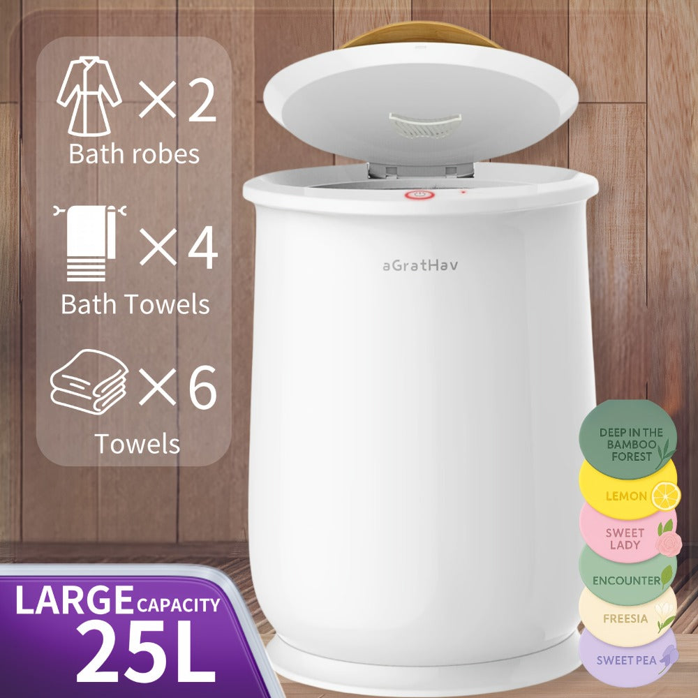 25L Electric Towel Warmer Bucket for Towels and Robes with Single-Button Control, White or Gray Finish