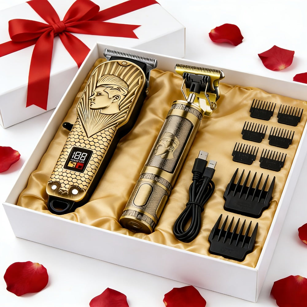 Hair Clipper & Beard Trimmer Set for Men USB Rechargeable with LCD Display – Professional Cordless Barber Kit Home Grooming Bundle, Gift for Men 2pcs or 4pcs