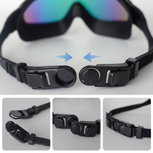 Swimming Goggles Set 6-in-1 with Case & Waterproof Bag - UV Protection Iridescent Coated PC Lens, Silicone Strap, PU Swim Cap, Nose Clip & Earplugs Included, Wide View Swim Goggles for Adults & Youth