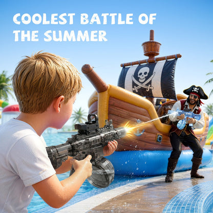 Electric Water Blaster with Detachable Round Reservoir, Sight Accessory and Black or Blue Body