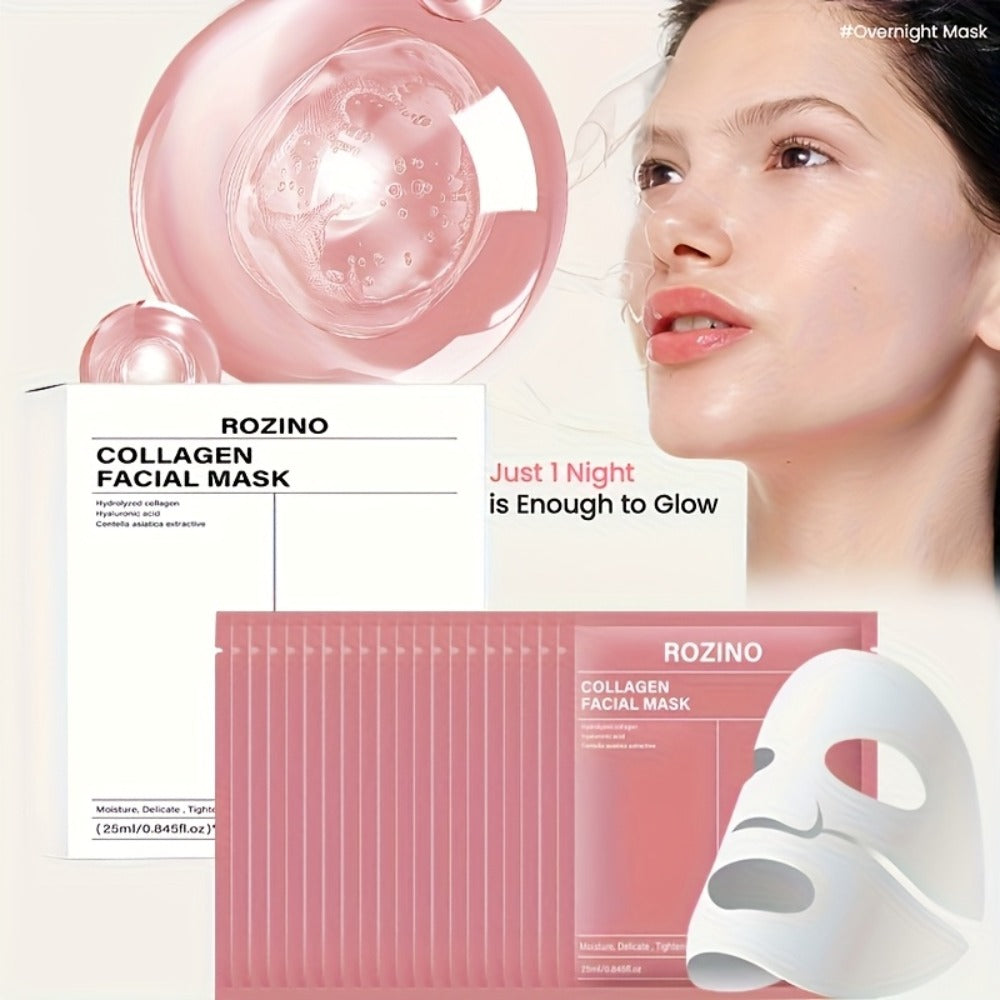 Collagen Sleeping Mask 20pcs Hyaluronic Acid Aloe Vera Deeply Moisturizing Overnight Hydrating Night Mask for Sensitive All Skin Types ROZINO 25ml per Pack Women