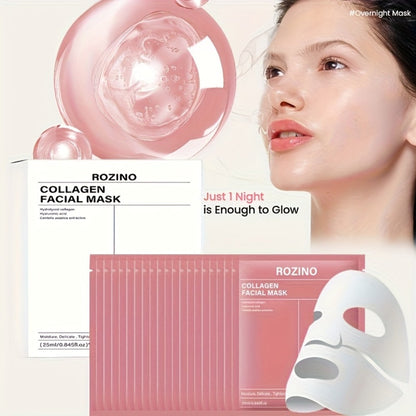 Collagen Sleeping Mask 20pcs Hyaluronic Acid Aloe Vera Deeply Moisturizing Overnight Hydrating Night Mask for Sensitive All Skin Types ROZINO 25ml per Pack Women