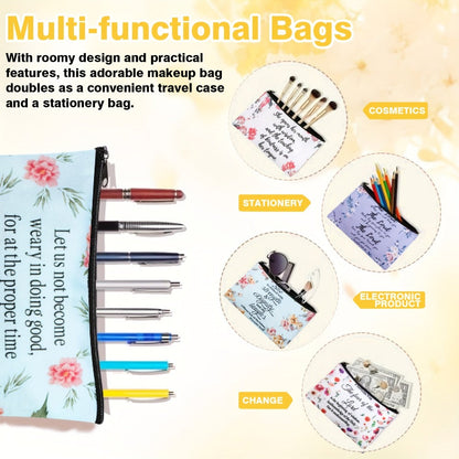 Thirty-Piece Bible Verse Makeup Bag Set with Mixed Printed Designs, 23 x 15cm Pouches and Black Zippers