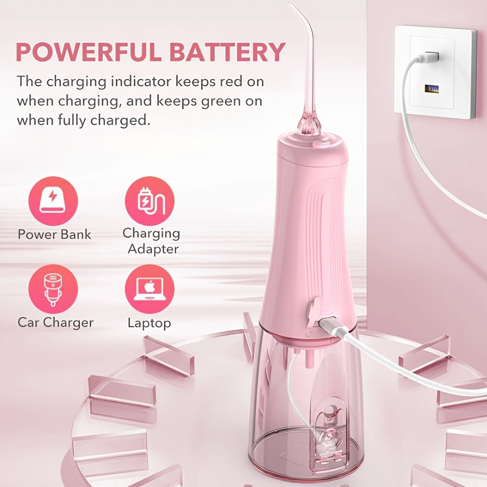 Cordless Water Flosser Oral Irrigator 5 Modes — 6 Interchangeable Tips, IPX7 Waterproof, 350ml Tank, Rechargeable, Ideal for Braces, Bridges & Implants, Home & Travel Teeth Cleaning