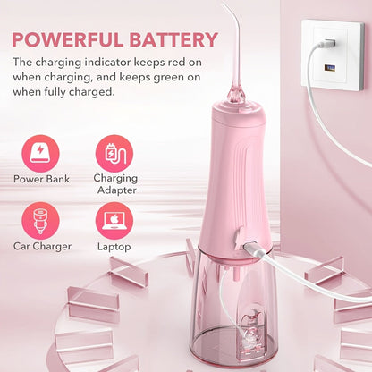 Cordless Water Flosser Oral Irrigator 5 Modes — 6 Interchangeable Tips, IPX7 Waterproof, 350ml Tank, Rechargeable, Ideal for Braces, Bridges & Implants, Home & Travel Teeth Cleaning