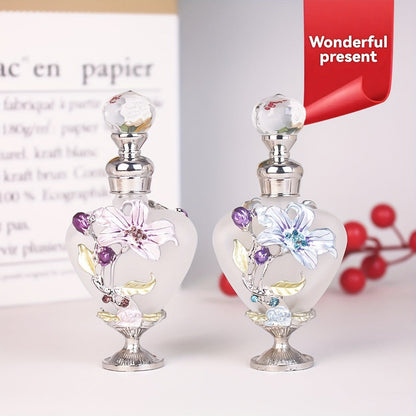 Refillable 10 ml Decorative Glass Perfume Bottles with Floral Inlay and Eight Color or Shape Options
