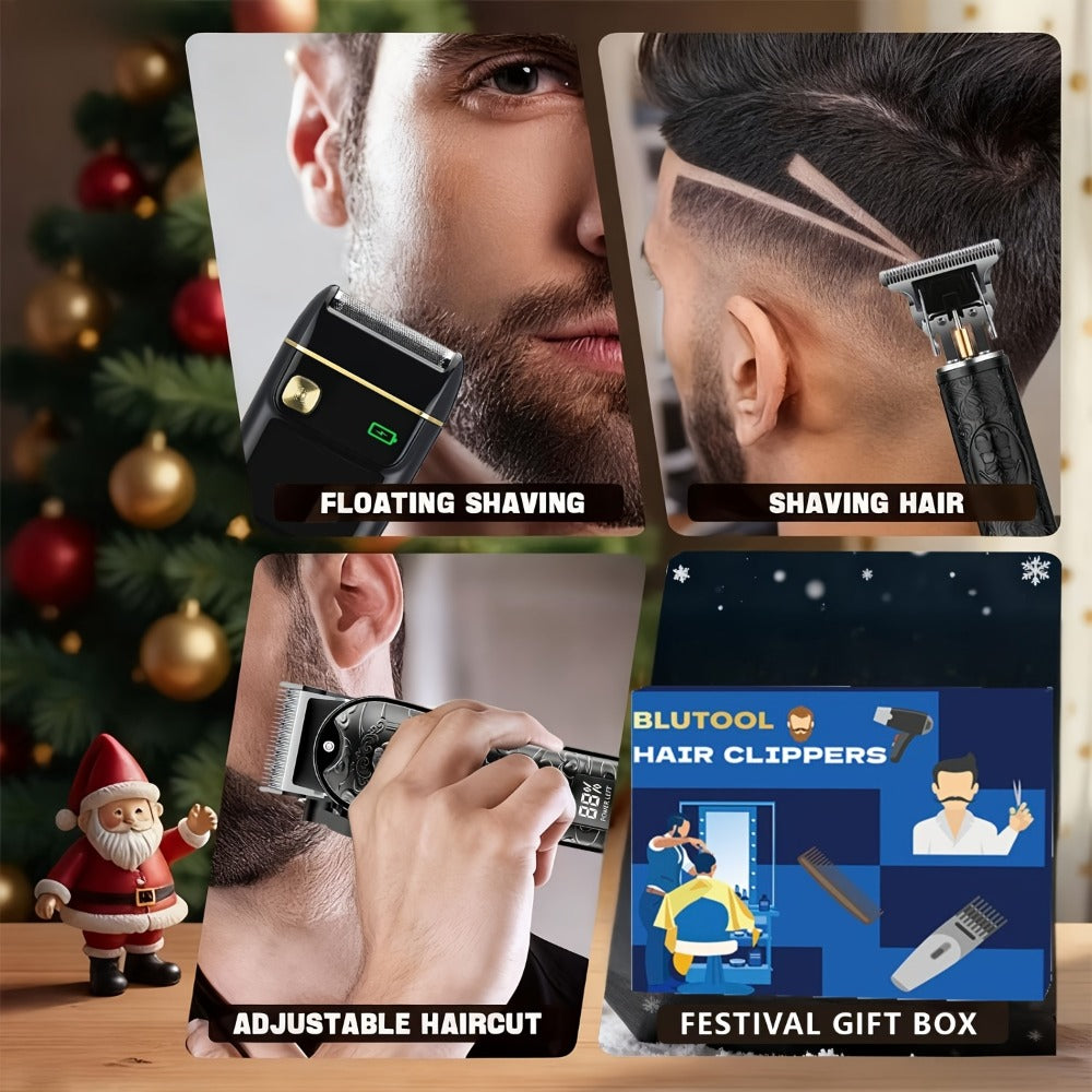Men's Grooming Set USB Rechargeable Hair Clipper Electric Shaver Nose Ear Hair Trimmer with LCD Battery Display 2-Piece and 4-Piece Options Gift for Husband Boyfriend