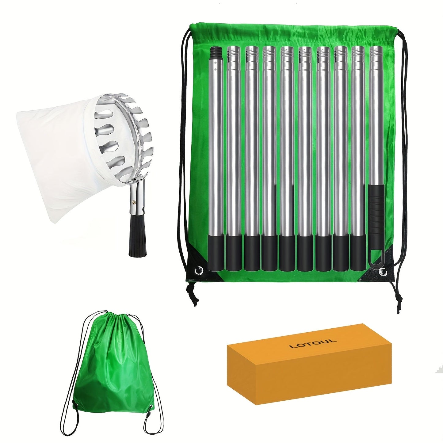 Telescoping Fruit Picker with 11-Foot Pole and Basket, Available with or without Collection Bag