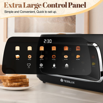 Four-Slice Long-Slot Toaster with Touchscreen, Six Browning Levels, Digital Timer and White or Black Finish