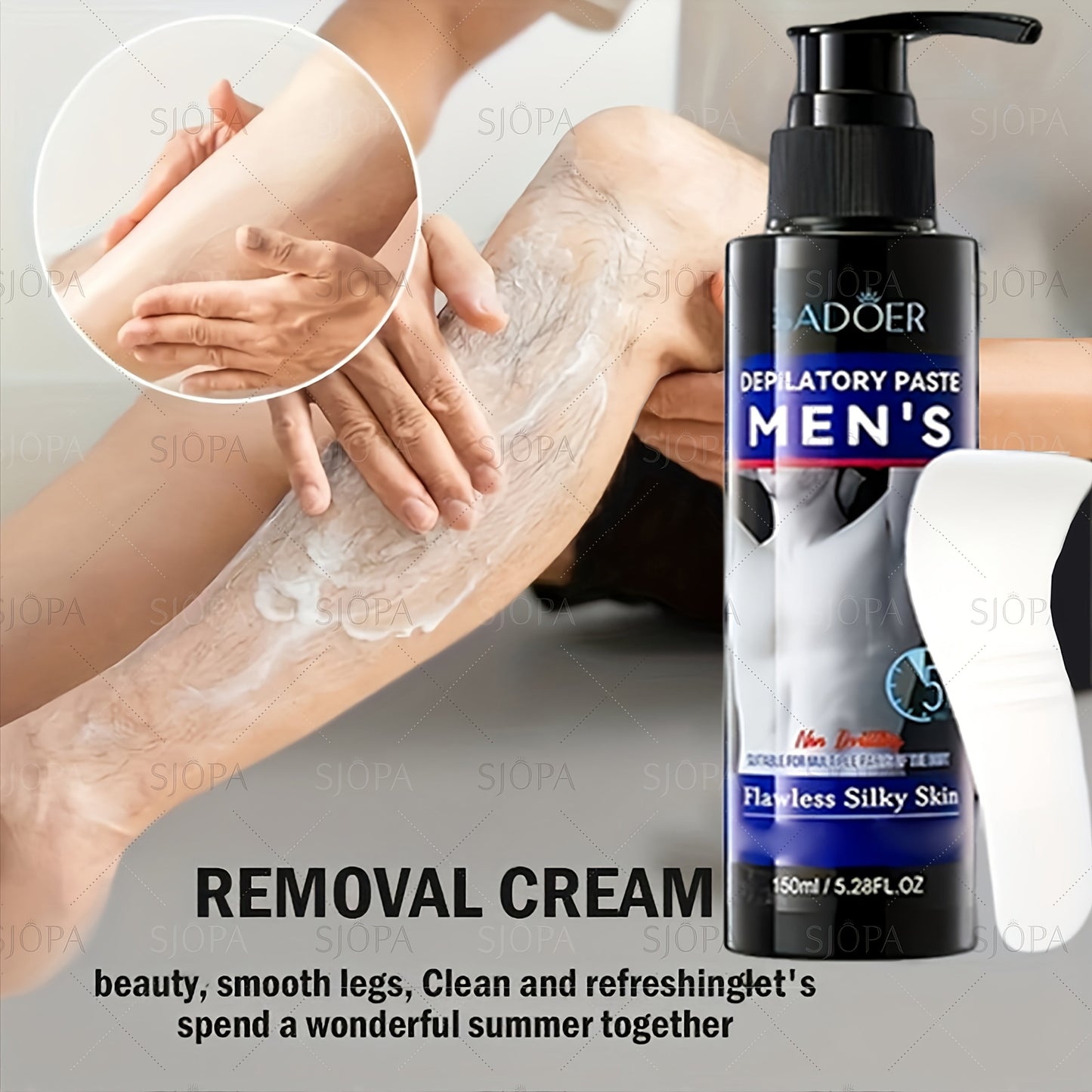 Hair Removal Cream ADOER 150ml Pump Bottle for Men’s External Chest Back Arm and Leg Grooming