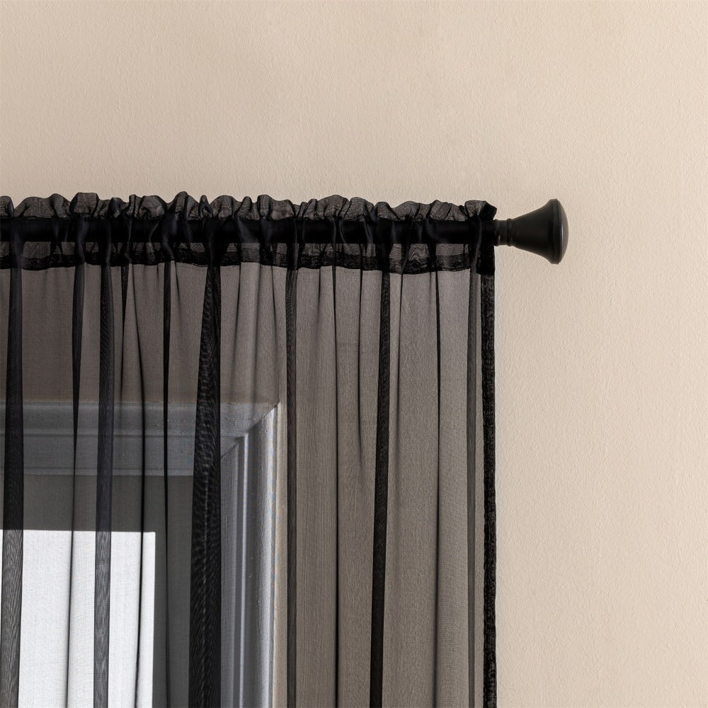 Two-Panel Solid Sheer Curtains with Rod-Pocket Header, Seven Colors and Four Size Configurations