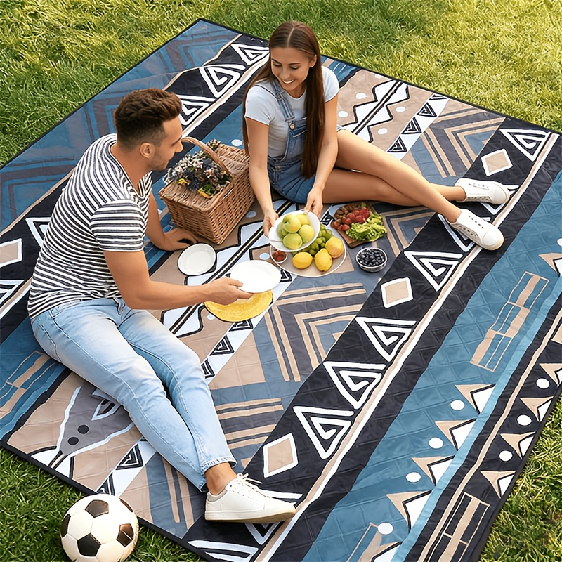 Dark Green Padded Picnic Blanket with Buckled Carry Straps, 80 x 80in Large Roll-Up Outdoor Mat