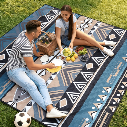 Dark Green Padded Picnic Blanket with Buckled Carry Straps, 80 x 80in Large Roll-Up Outdoor Mat