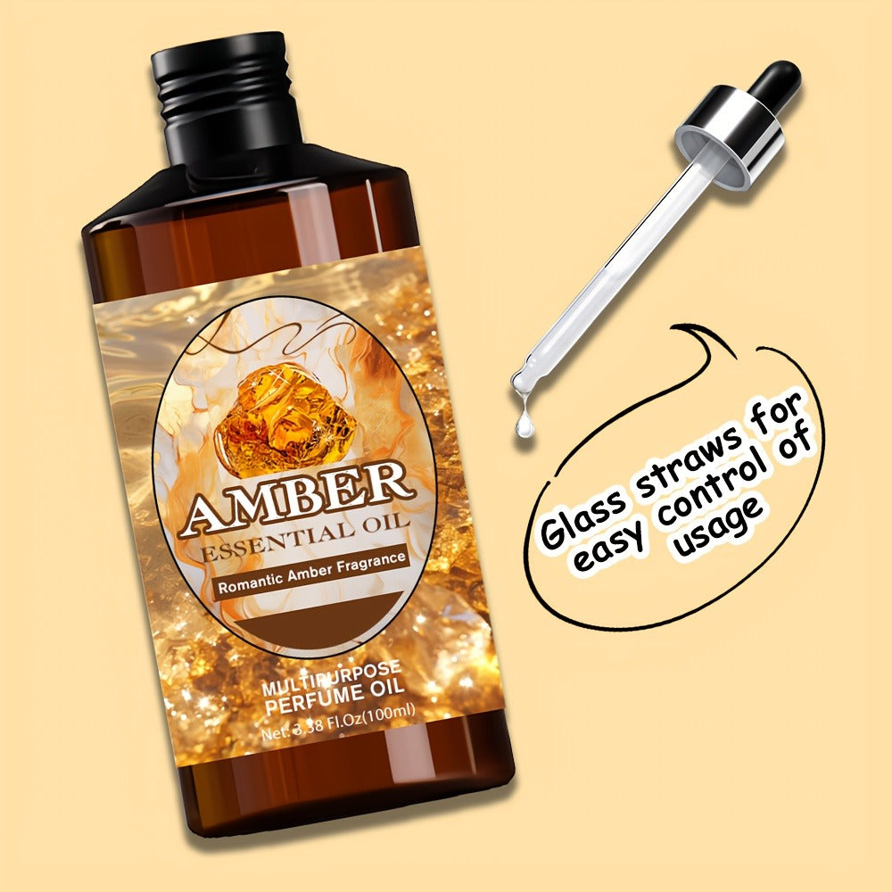 Amber Essential Oil 100ml Pure Romantic Fragrance for Diffuser Aromatherapy – Therapeutic Grade Scented Oil for Relaxation Stress Relief Skin Hair Care Massage Gift for Women Men