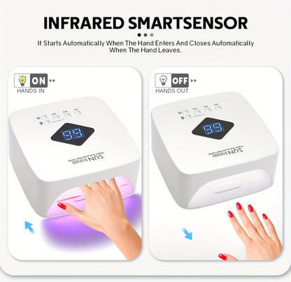 Rechargeable LED Nail Lamp in White with HD Display and SUN S10 MAX Source-Labeled Checkout Model