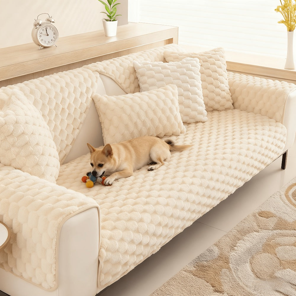 Sofa Cover 35.5-Inch Fuzzy Polyester Single-Piece Pad with Silicone Non-Slip Backing for 2 to 4 Seats