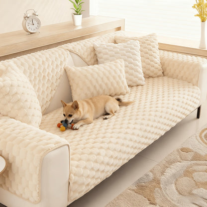 Sofa Cover 35.5-Inch Fuzzy Polyester Single-Piece Pad with Silicone Non-Slip Backing for 2 to 4 Seats
