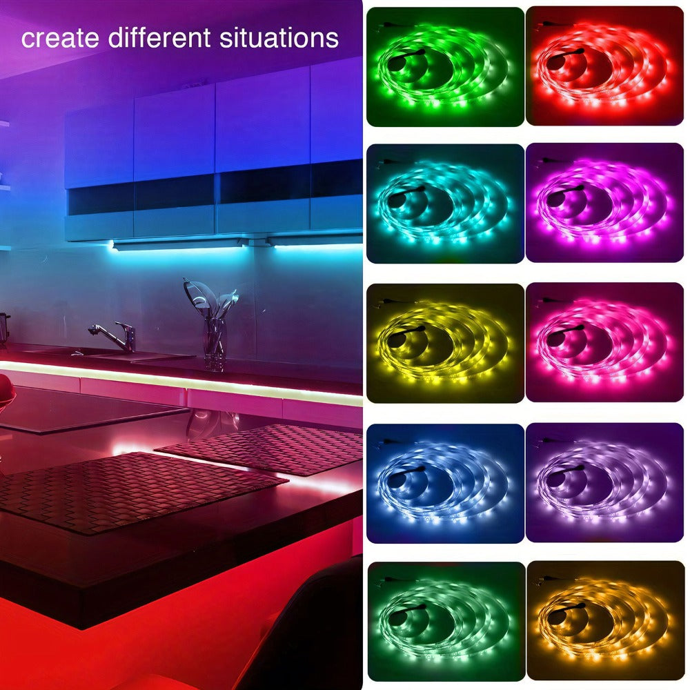 RGB Color-Changing Lighting with Music Sync and App Control for Bedroom and Living Room, LED Strip Lights