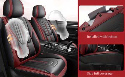 PU Leather Car Seat Cover Full Enclosure with Lumbar Support & Sponge Cushion – Two-Tone Sporty Design Universal Fit for Car Sedan Truck SUV (White-Black / Gray / Red-Black / Orange-Black)