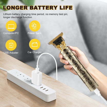 T-Blade Hair Trimmer with Four Guide Combs, USB Cable and Seven Dragon or Buddha Patterned Finish Options