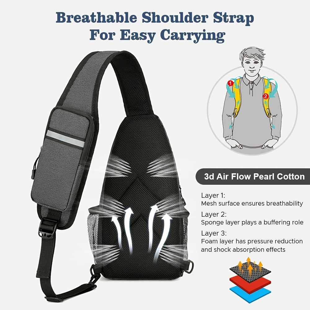 Sling Bag Two-Pack in Light Gray and Navy Oxford Cloth with Crossbody Chest Carry and Zipper Closure