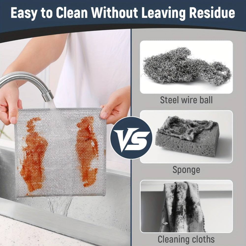 Stainless Steel Kitchen Scrubber Wire Cleaning Cloth Scratch Resistant Reusable Dish for Home Cooking, Dining and Outdoor Meals