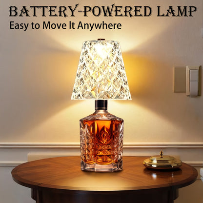 Rechargeable LED Bottle Table Lamp 2 Pack - Crystal Acrylic Wine Bottle Design, 2000mAh Cordless, 3 Color Modes, Ambient Night Light for Bedroom, Dining Table, Bar & Home Decor