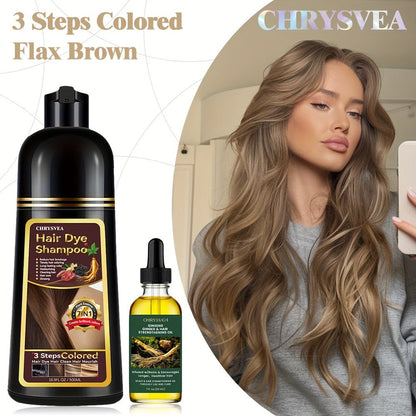 Hair Dye Shampoo, CHRYSVEA 500ml Bottle with 30ml Hair Oil and Nine Shade Options Set for At-Home Color Selection
