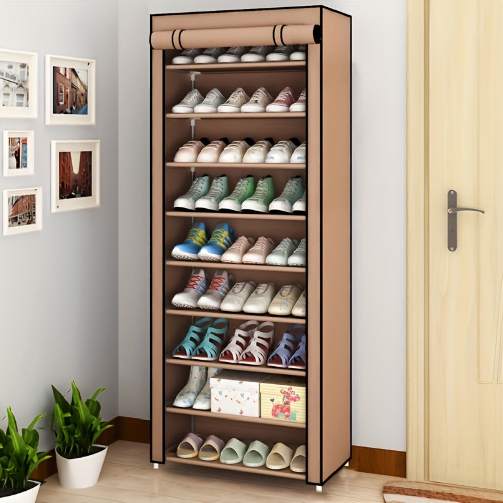 10-Layer Shoe Rack with Dust Cover – Non-Woven Portable Shoe Cabinet Organizer for Entryway, Bedroom & Dormitory Storage