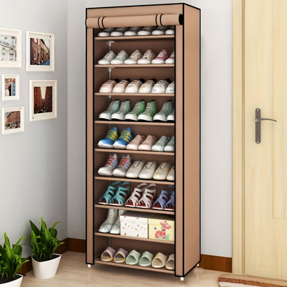 10-Layer Shoe Rack with Dust Cover – Non-Woven Portable Shoe Cabinet Organizer for Entryway, Bedroom & Dormitory Storage