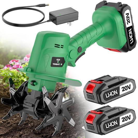 Cordless Electric Tiller 20V Handheld - 9-Inch 235RPM Garden Cultivator with Ergonomic Handle, Lightweight Metal Soil Tiller for Weeding, Soil Aeration & Loosening in Courtyard, Raised Beds & Garden