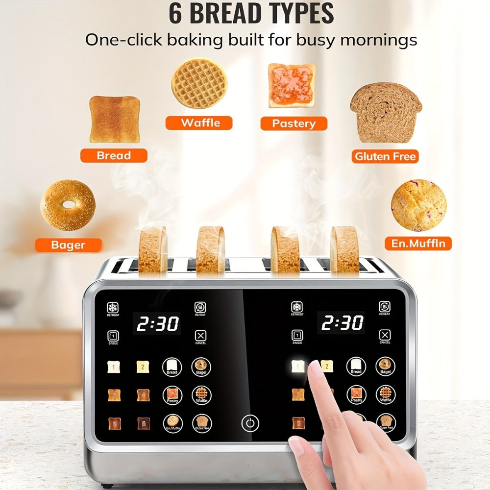 Four-Slice Touchscreen Toaster with Dual Independent Controls, Six Bread Modes, Six Shade Levels and Timer Displays