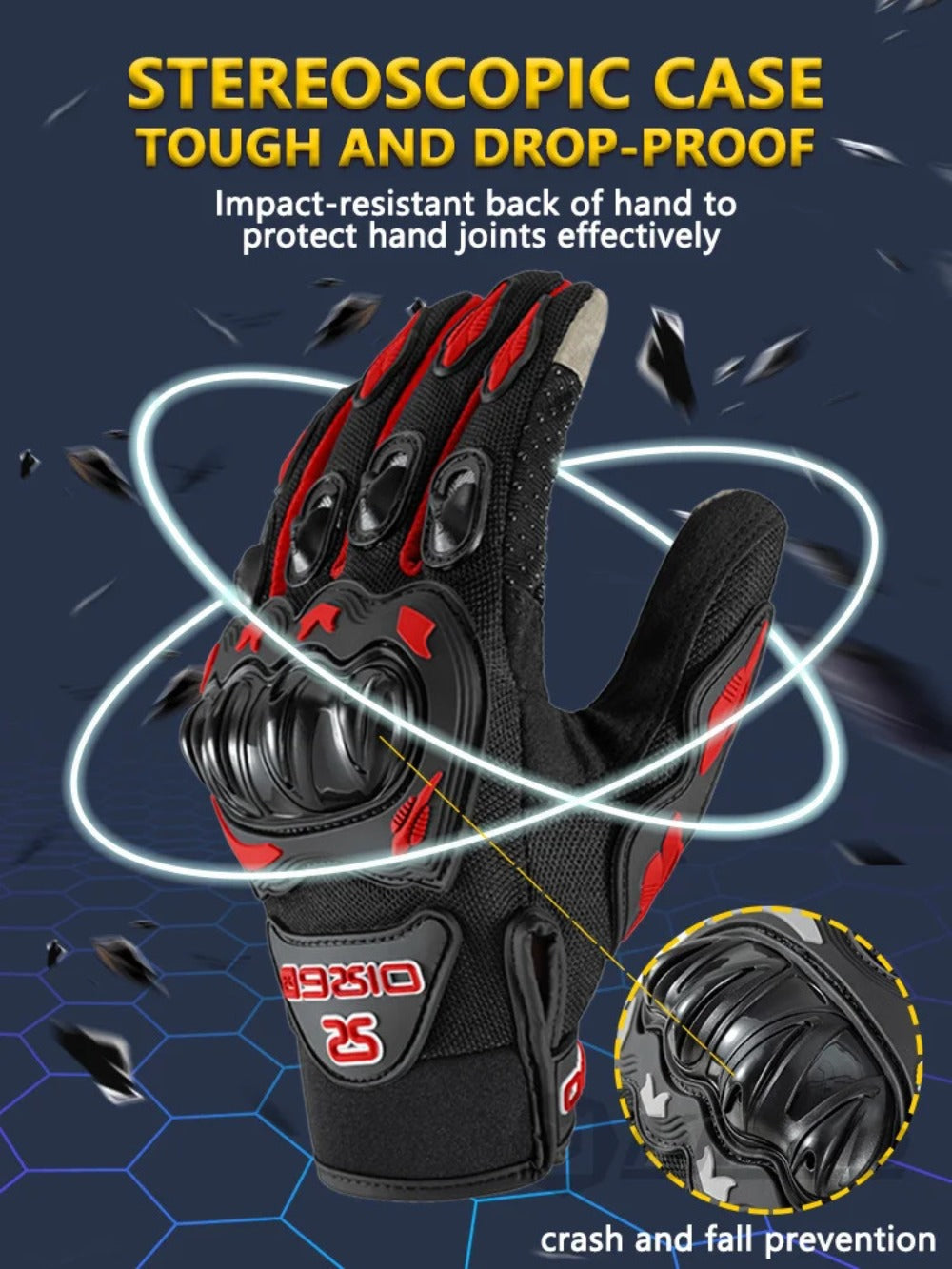 Motorcycle Gloves Full Finger Summer Breathable Touchscreen Hard Shell Protection Non-Slip Motocross Racing Gloves for Men Women, Black Red, M L XL