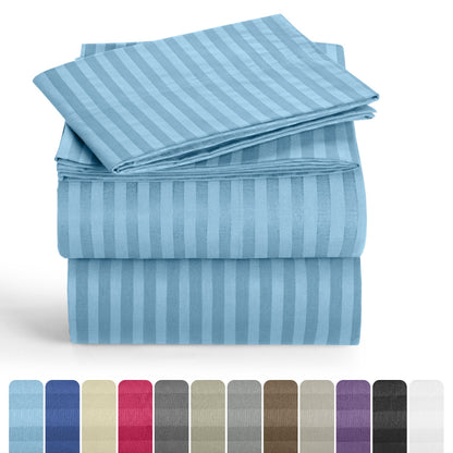 Striped Microfiber Sheet Set with 3- or 4-Piece Packages, 11 Colors and Six Bed Size Options